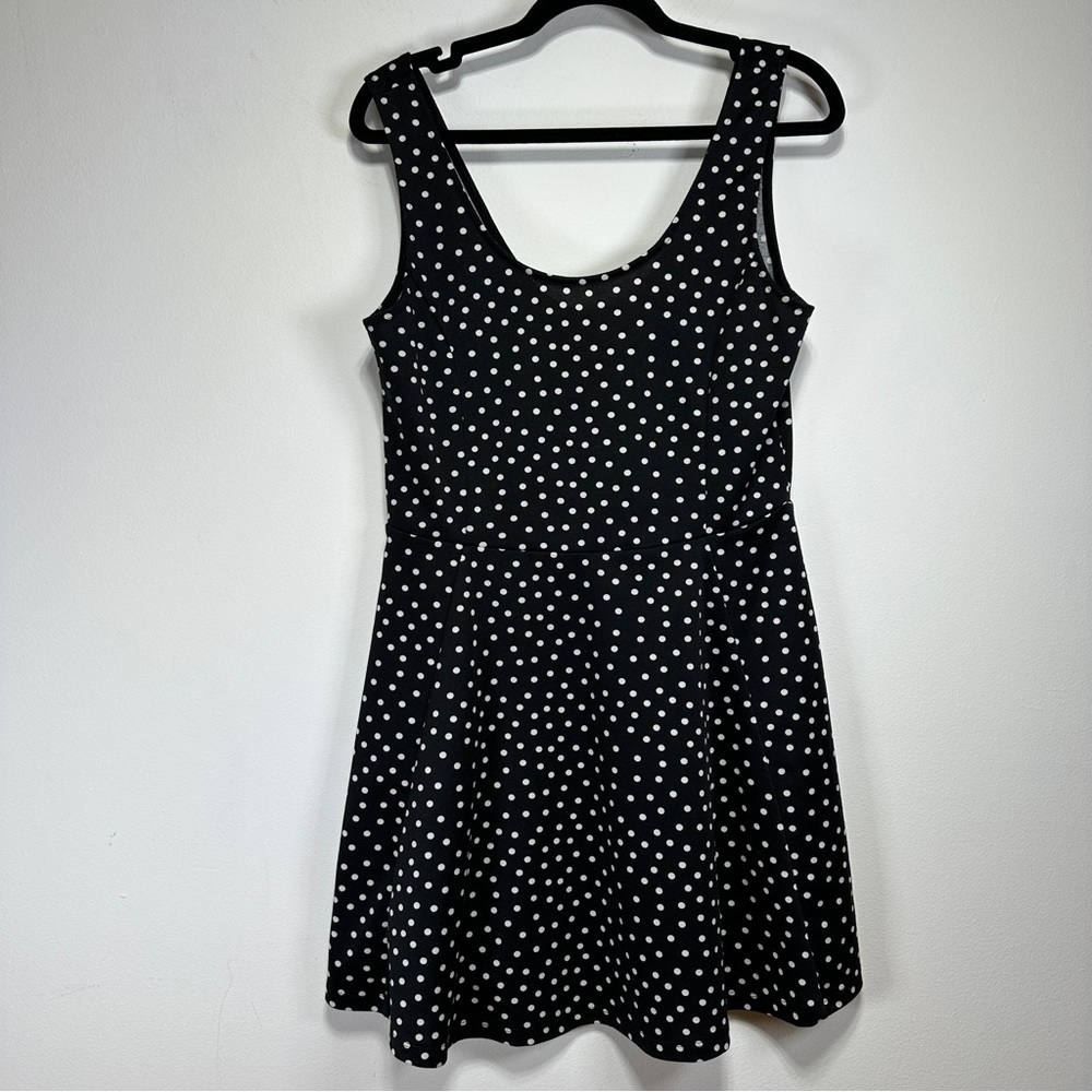 H&M Divided Black White Polka Dot Fit Flare Skater Mini Dress Size 14